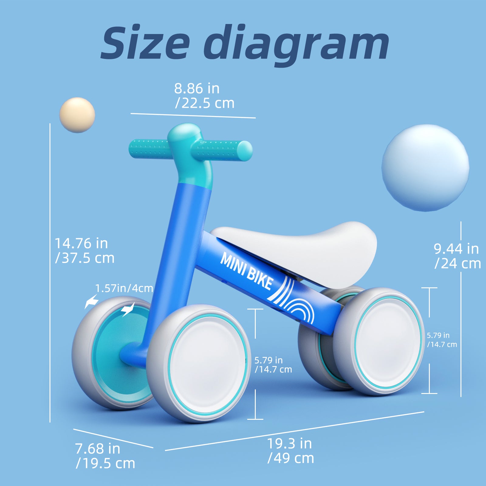 KORIMEFA Baby Balance Bike for 1 Year Old Boys Girls 12-24 Month Toddler Balance Bike, 4 Wheels Pre-School Walker Riding Toy, First Birthday Gifts