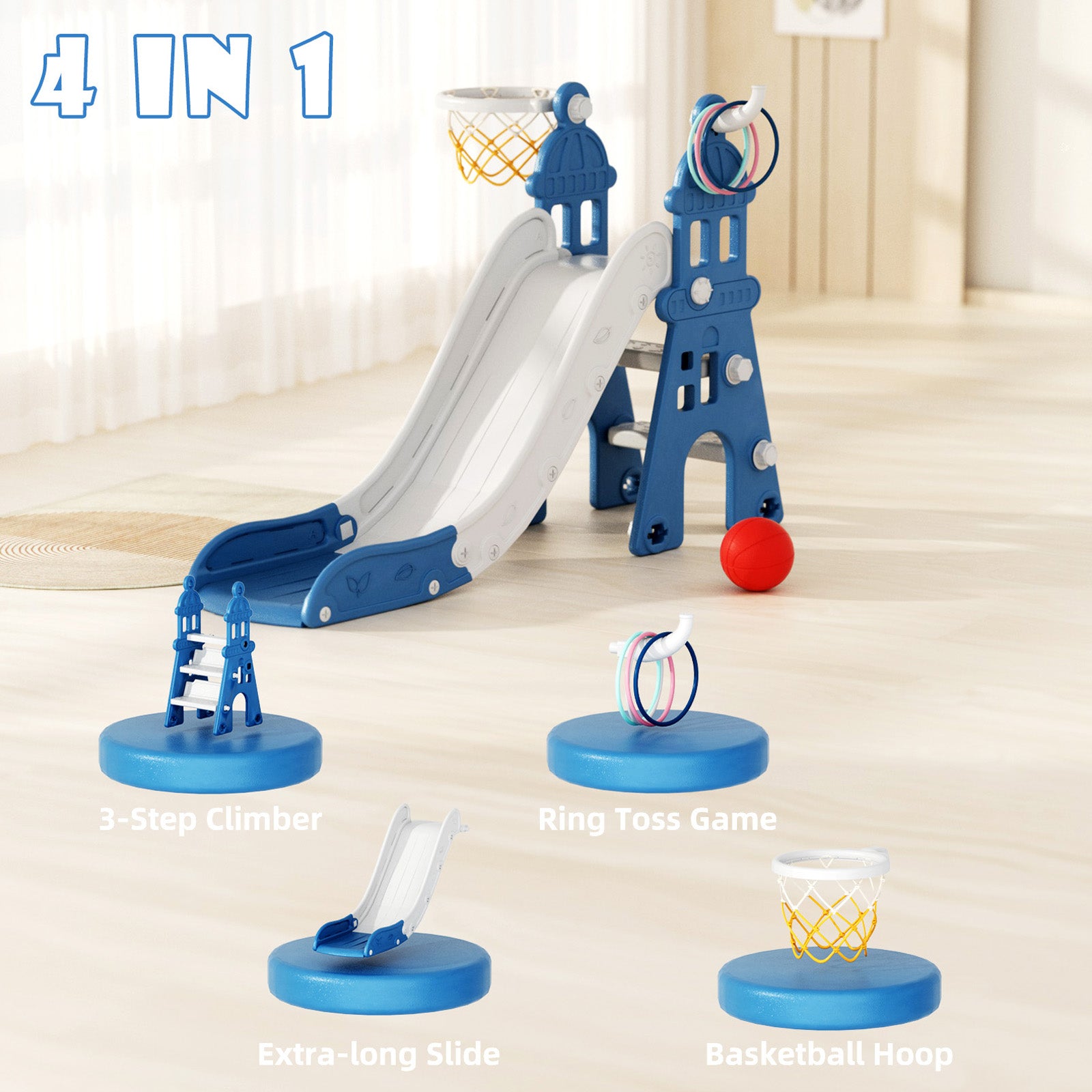 XJD Indoor and Outdoor Plastic Freestanding Single Slide Blue