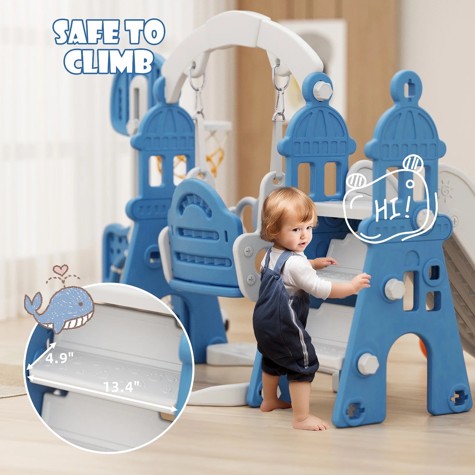 KORIMEFA 6-in-1 Kids Slide and Swing Set - Perfect for Toddlers 1-6 Years - Indoor and Outdoor Playground Slide, Swing, Basketball Hoop, and Climber Toy