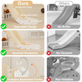 Pre-sale, XJD 8 in 1 Toddler Slide Set  Climber Slide for Age 1-3, Outdoor Indoor Playset with Basketball Hoop, Telescope, and Storage Space, Coffee/Beige