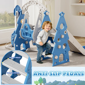 KORIMEFA 6-in-1 Kids Slide and Swing Set,  Includes Slide, Swing, Basketball Hoop, and Climber, Indoor and Outdoor Playground for Todder Age 1-5