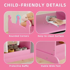Kids Large Dress up Storage with Mirror, Kids Costume Organizer with Storage Area, Pink