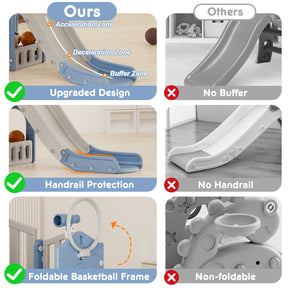 Pre-sale, XJD 8 in 1 Toddler Slide Set  Climber Slide for Age 1-3, Outdoor Indoor Playset with Basketball Hoop, Telescope, and Storage Space, Blue/Grey