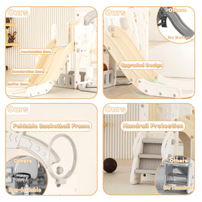 XJD 6 in 1 Toddler Slide Set Indoor Outdoor Plastic Freestanding Slide, Beige/Coffee