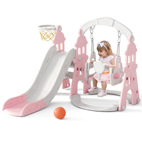 KORIMEFA 4-in-1 Kids Slide and Swing Set - Perfect for Toddlers 1-4 Years - Extra-Large Indoor and Outdoor Playground - Includes Slide, Swing, Basketball Hoop, and Climber