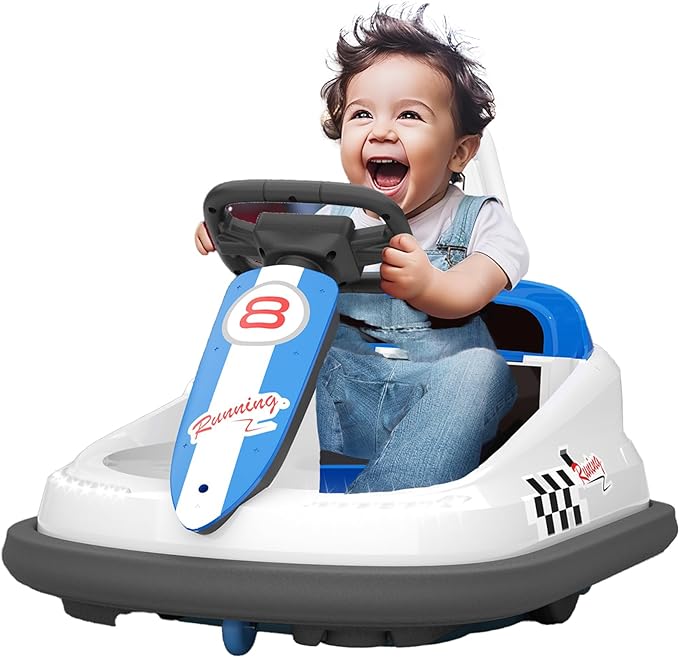 XJD 360° Spinning Toddlers Battery Powered Electric Bumper Cars for Kids Age 1.5+, White