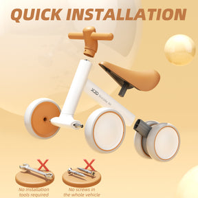 XJD Baby Balance Bike, 4 Wheels for Toddlers as A Birthday Gift - White Brown