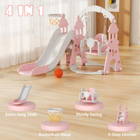 XJD 4-in-1 Toddler Slide and Swing Set, Pink