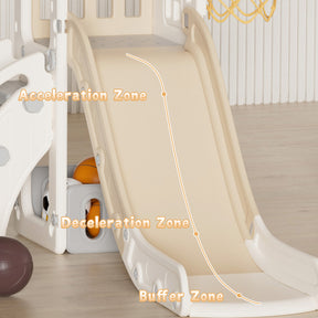 XJD 5 in 1 Toddler Slide Set  Climber Slide for Age 1-3, Outdoor Indoor Playset with Basketball Hoop, Telescope, and Storage Space, Beige/Coffee