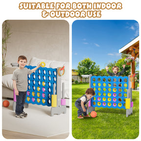 XJD Giant 4-in-A-Row Jumbo Game, 4-to-Score Game Set with Basketball Hoop, Ring Toss, 42 Jumbo Rings, Indoor Outdoor Family Game for Kids & Adults. Blue&Gray