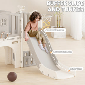 Pre-sale, XJD 8 in 1 Toddler Slide Set  Climber Slide for Age 1-3, Outdoor Indoor Playset with Basketball Hoop, Telescope, and Storage Space, Gray/Grey