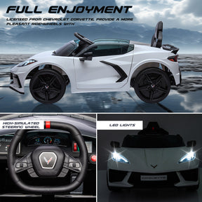 XJD Corvette C8 12V Electric Ride-On Car for Kids - Dual Speed, LED, USB, Bluetooth, Parental Control, for Ages 3+, White