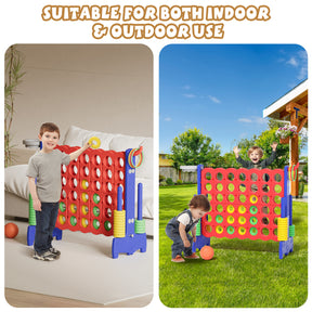 XJD Giant 4-in-A-Row Jumbo Game, 4-to-Score Game Set with Basketball Hoop, Ring Toss, 42 Jumbo Rings, Indoor Outdoor Family Game for Kids & Adults. Red&Blue