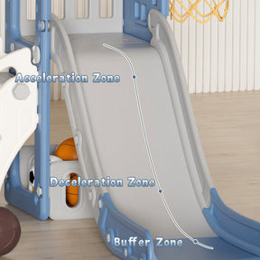 XJD 5 in 1 Toddler Slide Set  Climber Slide for Age 1-3, Outdoor Indoor Playset, Slide with Basketball Hoop, Telescope, and Storage Space, Blue/Grey