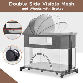 XJD 5 in 1 Baby Bassinet with Mosquito Net, Storage Bag, Adjustable Height, Upgraded Thickened Cushion, Gray