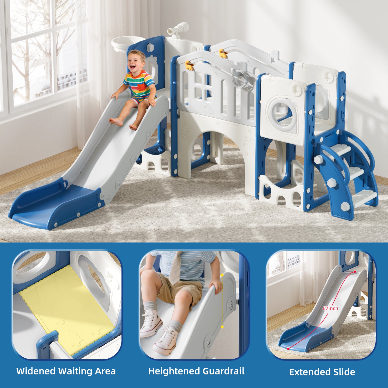 KORIMEFA 11- in-1 Kids Toddler Slide Set, Toddler Climber Slide for Age 1-3 , Indoor Outdoor Slide with Basketball Hoop Ring Toss Golf