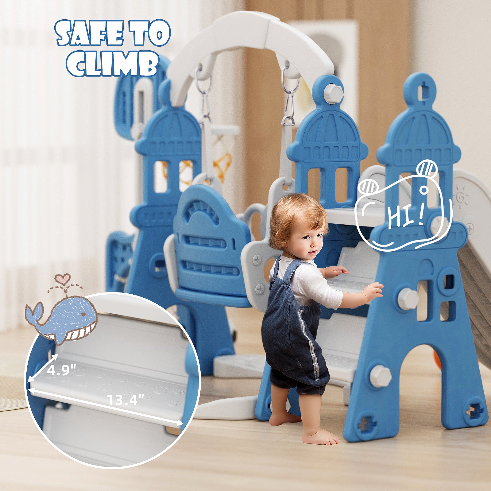 XJD 4-in-1 Toddler Slide and Swing Set Blue In Stock USA