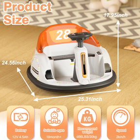 6V Electric Ride on Bumper Car Toys for Kids Toddlers 2-4 Years Old, 360° Spinning Bumping Toy Gifts Cars, Music Play, Lights, 0-2 mph, Orange