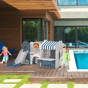 XJD 10 in 1 Toddler Slide with house Indoor and Outdoor Plastic Freestanding Slide, Blue Gray