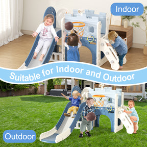 8 in 1 Toddler Slide, Pirate Ship Design Slide Kids Slide for Toddlers, Outdoor Indoor Slide with Basketball Hoop, Tunnel and Storage Space Toddlers Outdoor Indoor Playground (Blue)