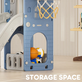 Pre-sale, XJD 8 in 1 Toddler Slide Set  Climber Slide for Age 1-3, Outdoor Indoor Playset with Basketball Hoop, Telescope, and Storage Space, Blue/Grey
