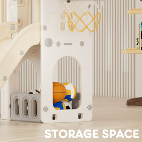 Pre-sale, XJD 8 in 1 Toddler Slide Set  Climber Slide for Age 1-3, Outdoor Indoor Playset with Basketball Hoop, Telescope, and Storage Space, Coffee/Beige