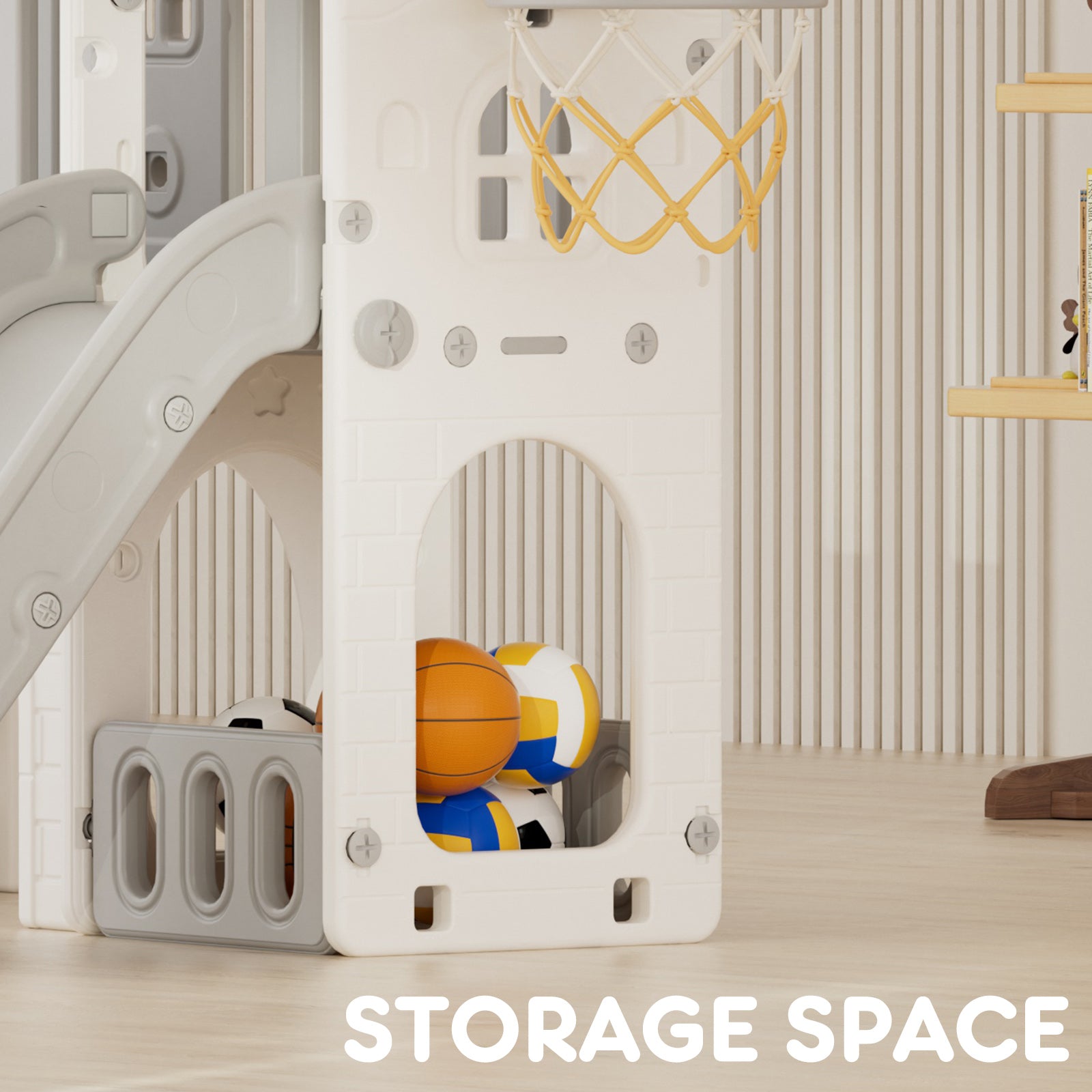 Pre-sale, XJD 8 in 1 Toddler Slide Set  Climber Slide for Age 1-3, Outdoor Indoor Playset with Basketball Hoop, Telescope, and Storage Space, Gray/Grey