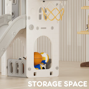 Pre-sale, XJD 8 in 1 Toddler Slide Set  Climber Slide for Age 1-3, Outdoor Indoor Playset with Basketball Hoop, Telescope, and Storage Space, Gray/Grey