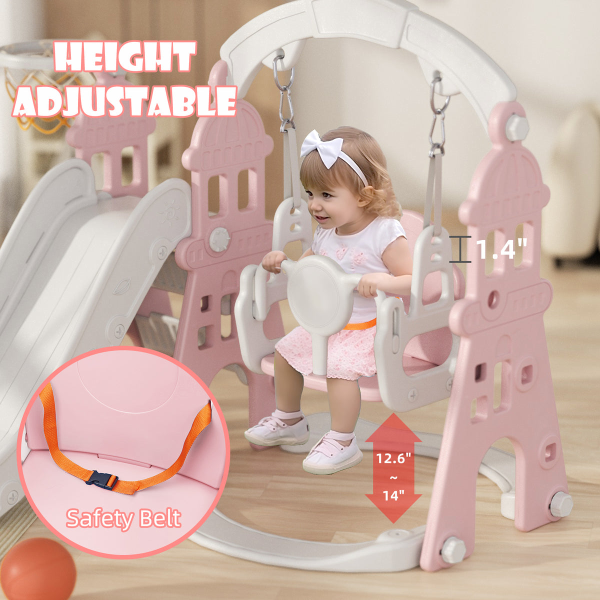 Pre-sale, XJD 5-in-1 Toddler Slide and Swing Set, Pink