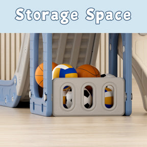 XJD 5 in 1 Toddler Slide Set  Climber Slide for Age 1-3, Outdoor Indoor Playset, Slide with Basketball Hoop, Telescope, and Storage Space, Blue/Grey
