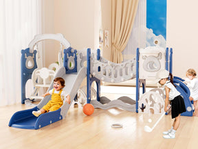 XJD 12-in-1 Toddler Slide and Swing Set, Kids Slide for Toddlers Age 1+, Toddler Outdoor Playset New Upgrade with Golf Set, Basketball Hoop, Drawing Board for Playground (Blue)