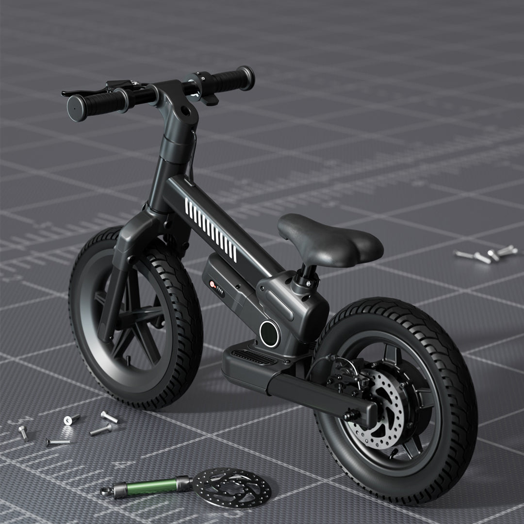 XJD 24V 150W Kids Electric Balance Bike, Ages 3-5, 12" Inflatable Tire, Adjustable Seat, Black