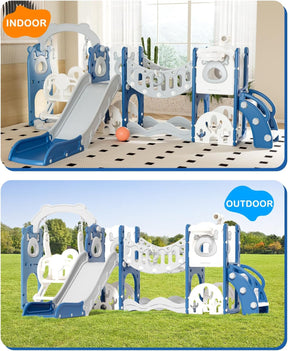 XJD 12-in-1 Toddler Slide and Swing Set, Kids Slide for Toddlers Age 1+, Toddler Outdoor Playset New Upgrade with Golf Set, Basketball Hoop, Drawing Board for Playground (Blue)