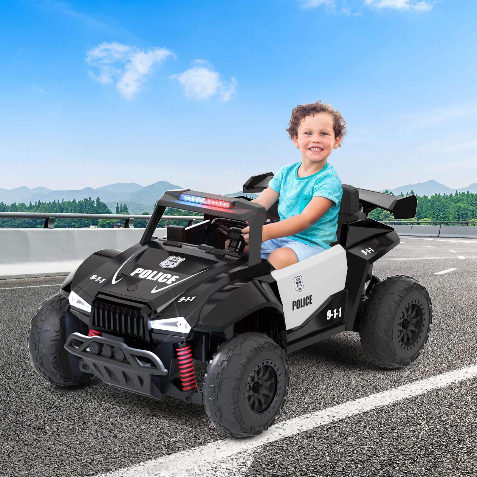 XJD 12V/24V 7AH Ride On Car with Remote Control, 2WD/4WD Switchable, 2 Seats, Power Car for Kids, Black&White
