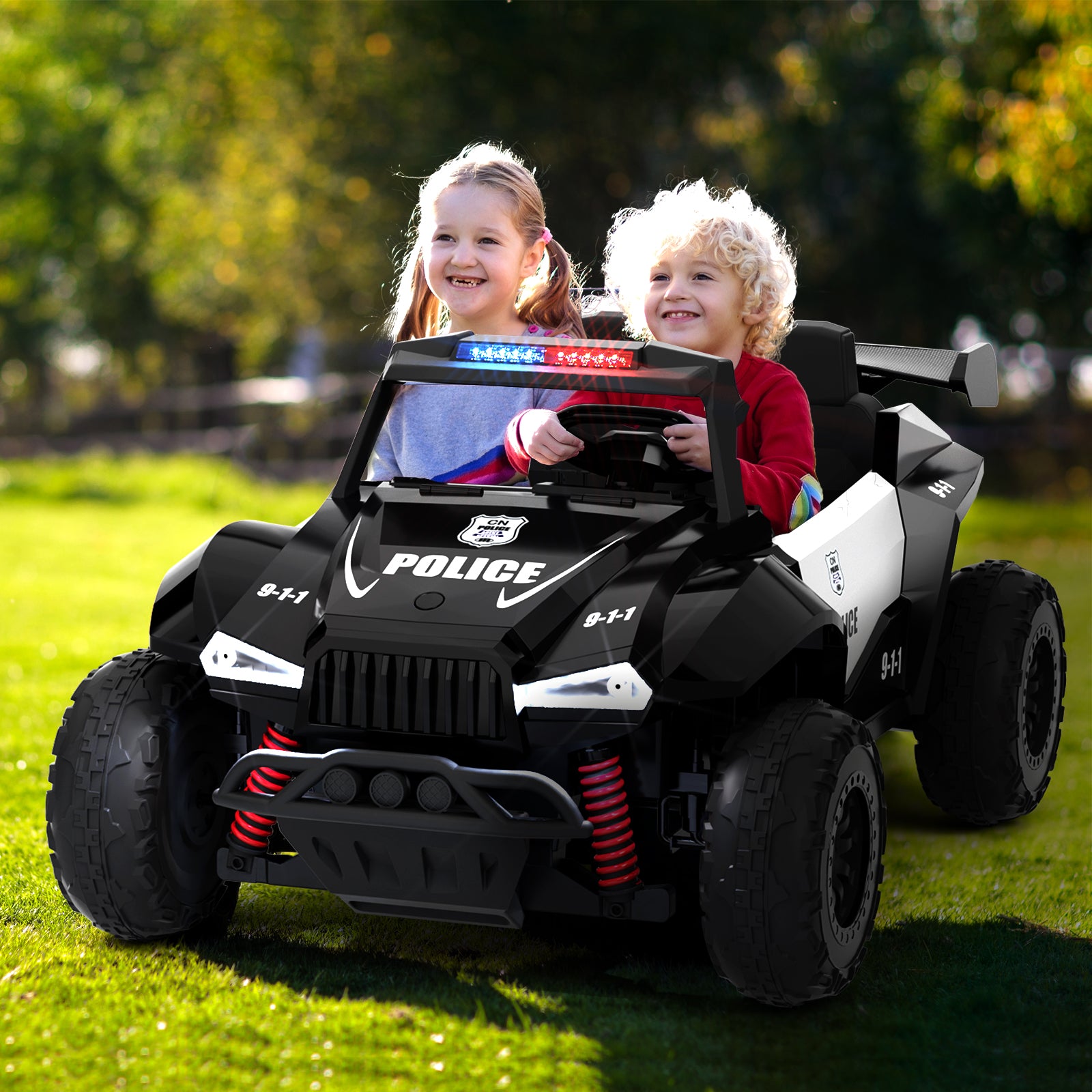 XJD 12V/24V 7AH Ride On Car with Remote Control, 2WD/4WD Switchable, 2 Seats, Power Car for Kids, Black&White