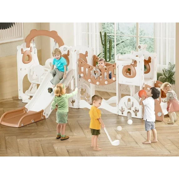 KORIMEFA 12 in 1 Toddler Slide Set, Kids PlaySet with Swing Playground for Baby 1-3 Years, Toddler Climber Slide Slide PlaySet with Basketball Hoop,Outdoor Indoor Playground for Toddlers Upgraded