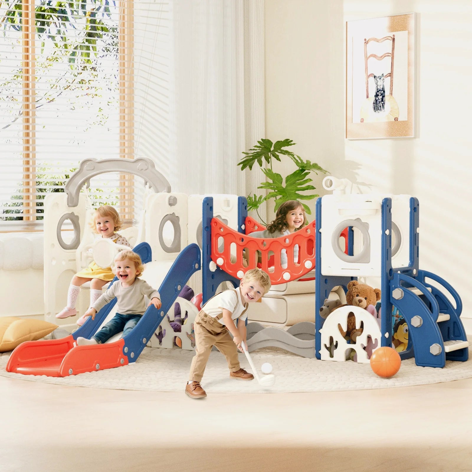 KORIMEFA 12 in 1 Toddler Slide Set, Kids PlaySet with Swing Playground for Baby 1-3 Years, Toddler Climber Slide Slide PlaySet with Basketball Hoop,Outdoor Indoor Playground for Toddlers Upgraded