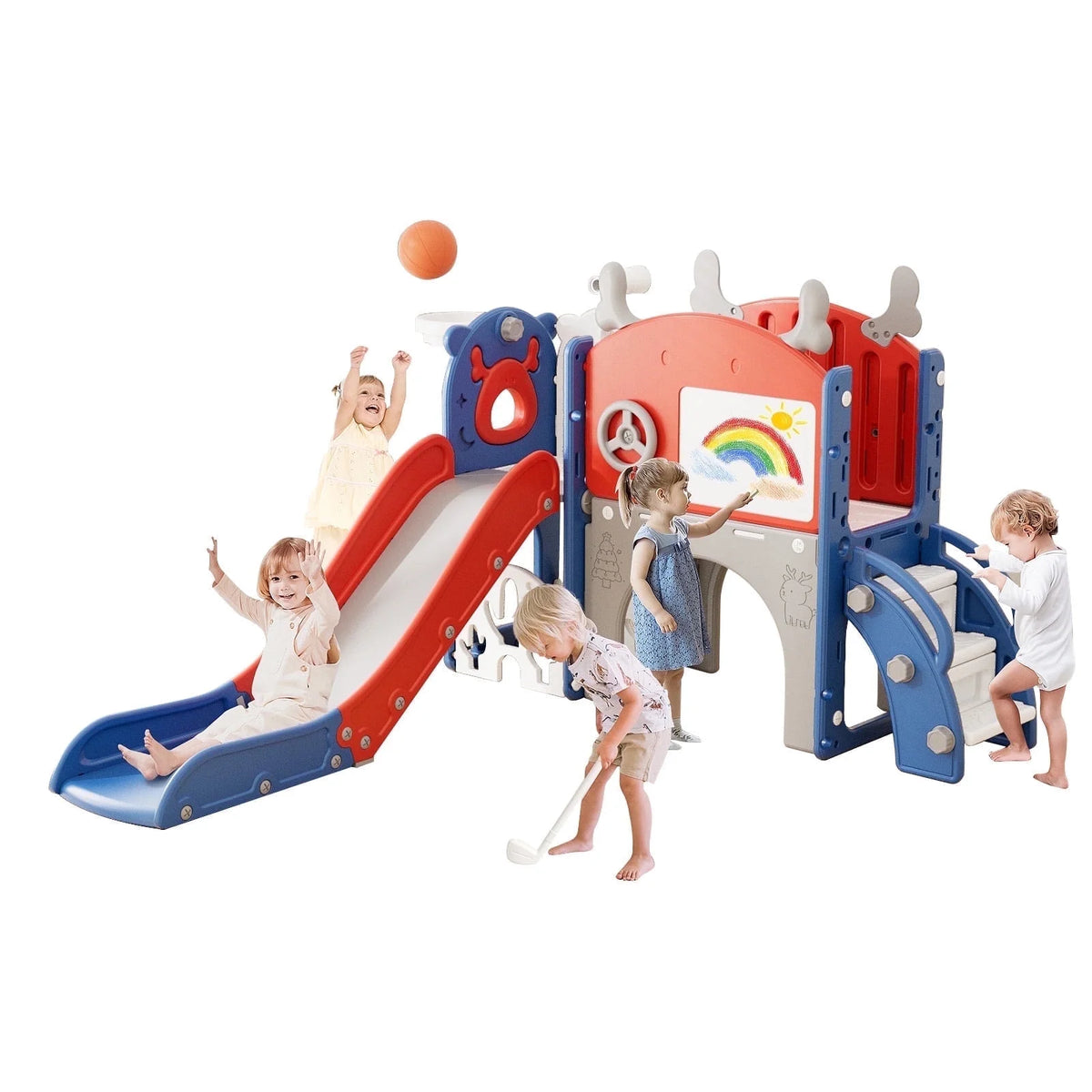 Korimefa 11-in-1 Toddler Slide Set with Golf, Basketball Hoop, Kids Slide for Toddlers Age 1-4
