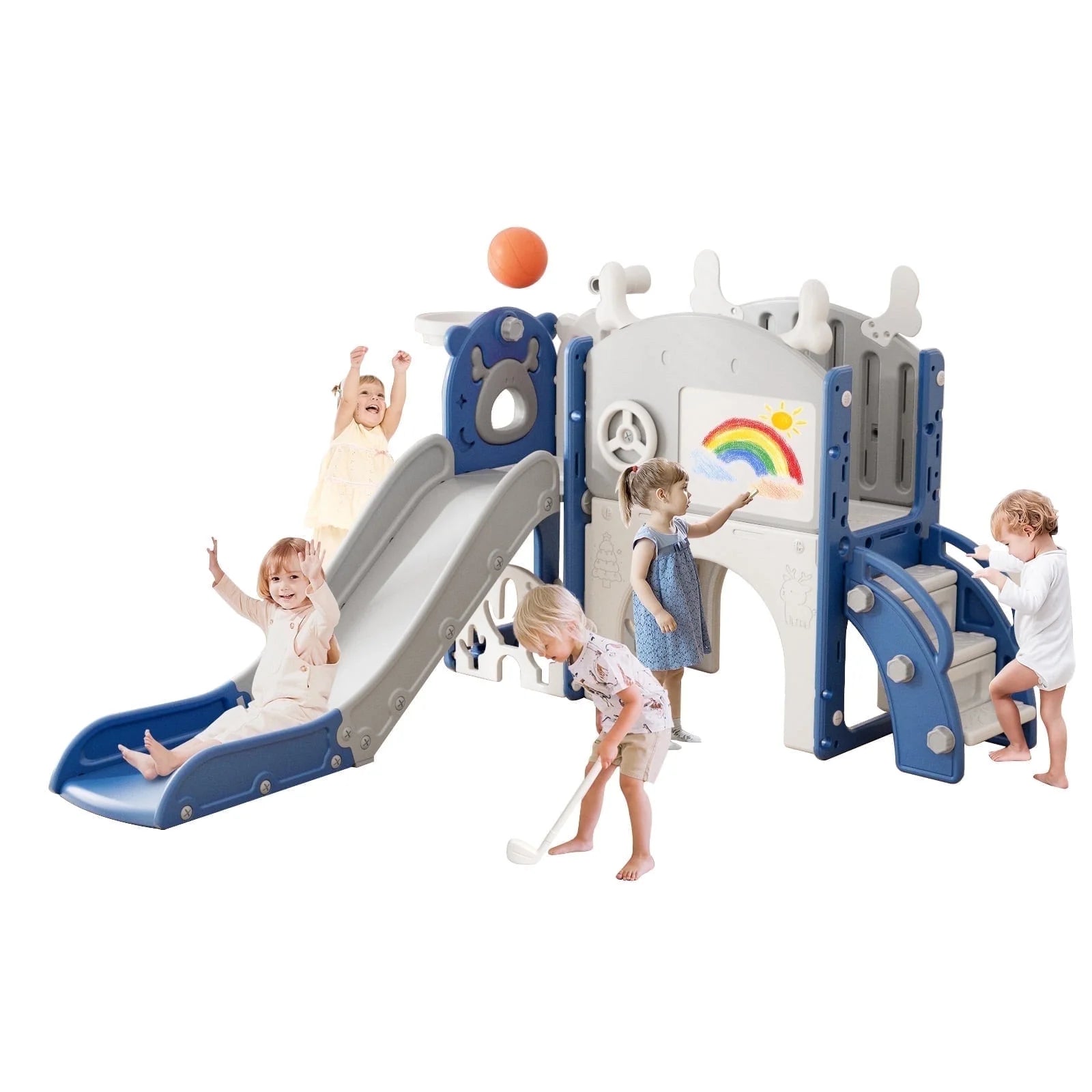Korimefa 11-in-1 Toddler Slide Set with Golf, Basketball Hoop, Kids Slide for Toddlers Age 1-4