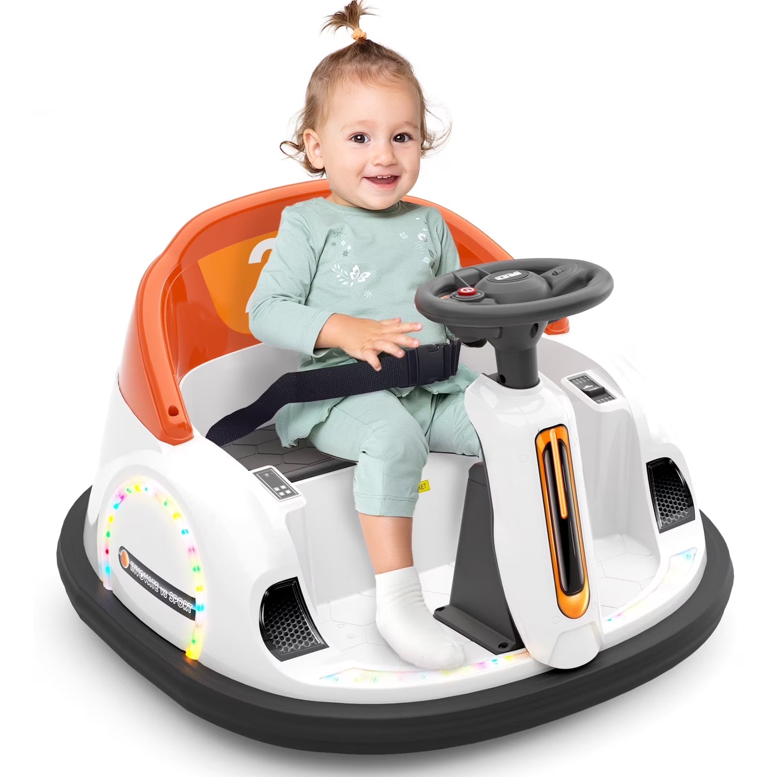 KORIMEFA 12V Bumper Car for Kids Toddler 1-6 Years with Remote Control Bluetooth Music 3 Speeds DIY License Plate Electric Ride on Toys
