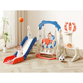 KORIMEFA Toddler Slide, 6 in 1 Toddler Playset - Upgrade with Kids Slide, Swing, Soccer and Ring Toss for Age 1-3, Indoor and Outdoor Playground