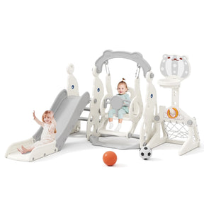 KORIMEFA Toddler Slide, 6 in 1 Toddler Playset - Upgrade with Kids Slide, Swing, Soccer and Ring Toss for Age 1-3, Indoor and Outdoor Playground