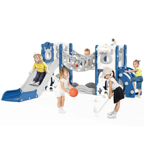 KORIMEFA 8 in 1 Toddler Slide, Kid Slide for Toddlers Age 1-3 with Ring Toss, Basketball Hoop, and Telescope, Indoor Outdoor Slide Toddler Playset Toddler Playground