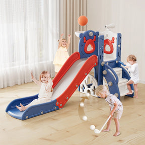 KORIMEFA 7-in-1 Toddler Slide, Outdoor Indoor Playset Slide for Kids Age 1-3 with Golf, Basketball Hoop, Baby Playground Climber Toys, Blue