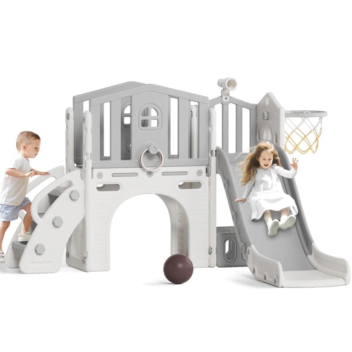 KORIMEFA 8 in 1 Kids Slide Set with Climber, Toddler Climber Slide Play Set with Basketball Hoop, Tunnel, Toddler Playground Outdoor Indoor layground Slide Playset Age 1+