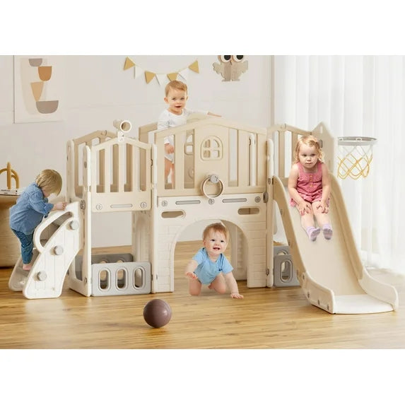 KORIMEFA 9 in 1 Toddler Slide Set, Kids Slide for Toddlers, Toddler Climber Slide PlaySet with Basketball Hoop,Outdoor Indoor Playground for Toddlers Upgraded