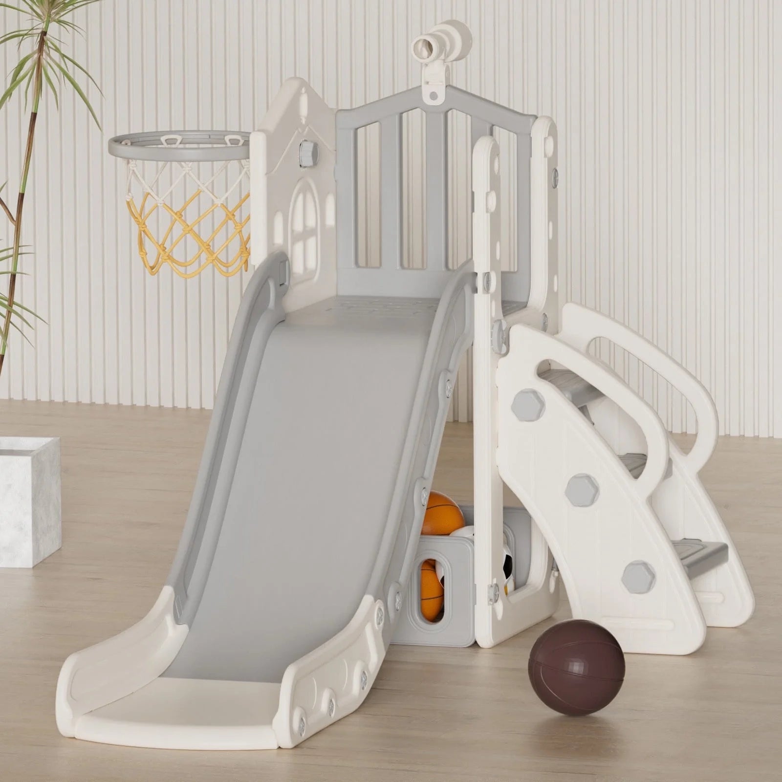 KORIMEFA Toddler Slide Set, Slide for Toddlers Age 1-4 with Basketball Hoop and Ball, Slide for Kids, Indoor Outdoor Backyard Playground Climbing Baby Slide Toy