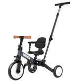 KORIMEFA Toddler Bike, 5-in-1 Folding Toddler Tricycle for 1-6 Year Old with Push Handle, Balance Bike with Removable Pedal,Backrest, Adjustable Seat Height and Handle, First Birthday Gifts,Black