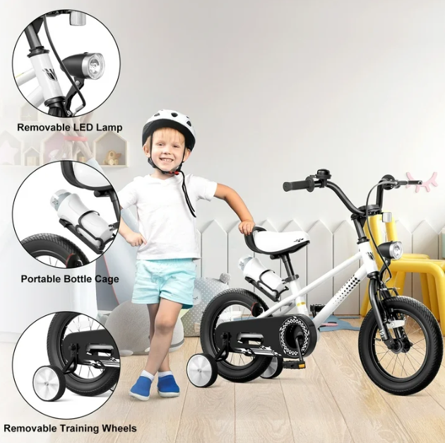 KORIMEFA Kids Bike, Boy Bicycle with Training Wheels for 3-6 Years Old Toddlers, Children Bicycle with Water Bottle Holder & Headlight & Training Wheels