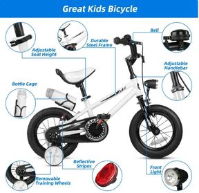 KORIMEFA Kids Bike, Boy Bicycle with Training Wheels for 3-6 Years Old Toddlers, Children Bicycle with Water Bottle Holder & Headlight & Training Wheels